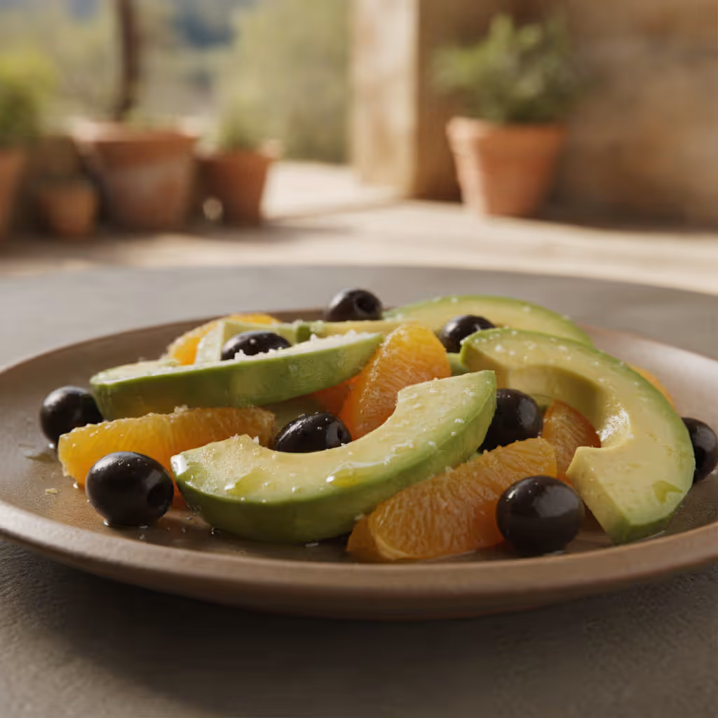 Avokado- och apelsinsallad, färdig att servera