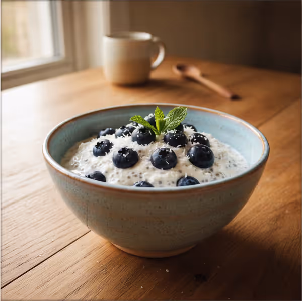 Blåbärsdessert i glas med kokosmjölk, yoghurt och färskost