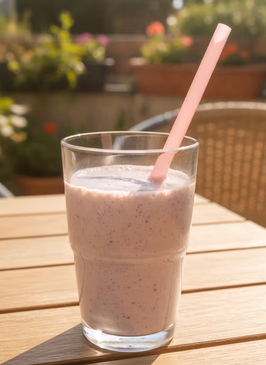 Blåbärsmilkshake, färdig att servera