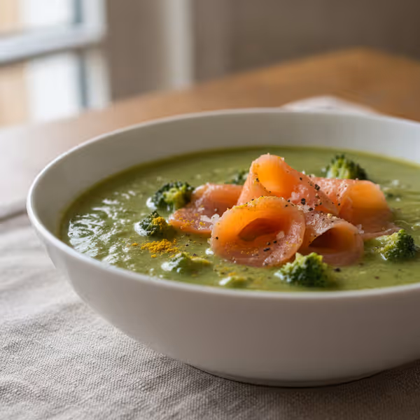 Broccolisoppa med rökt lax